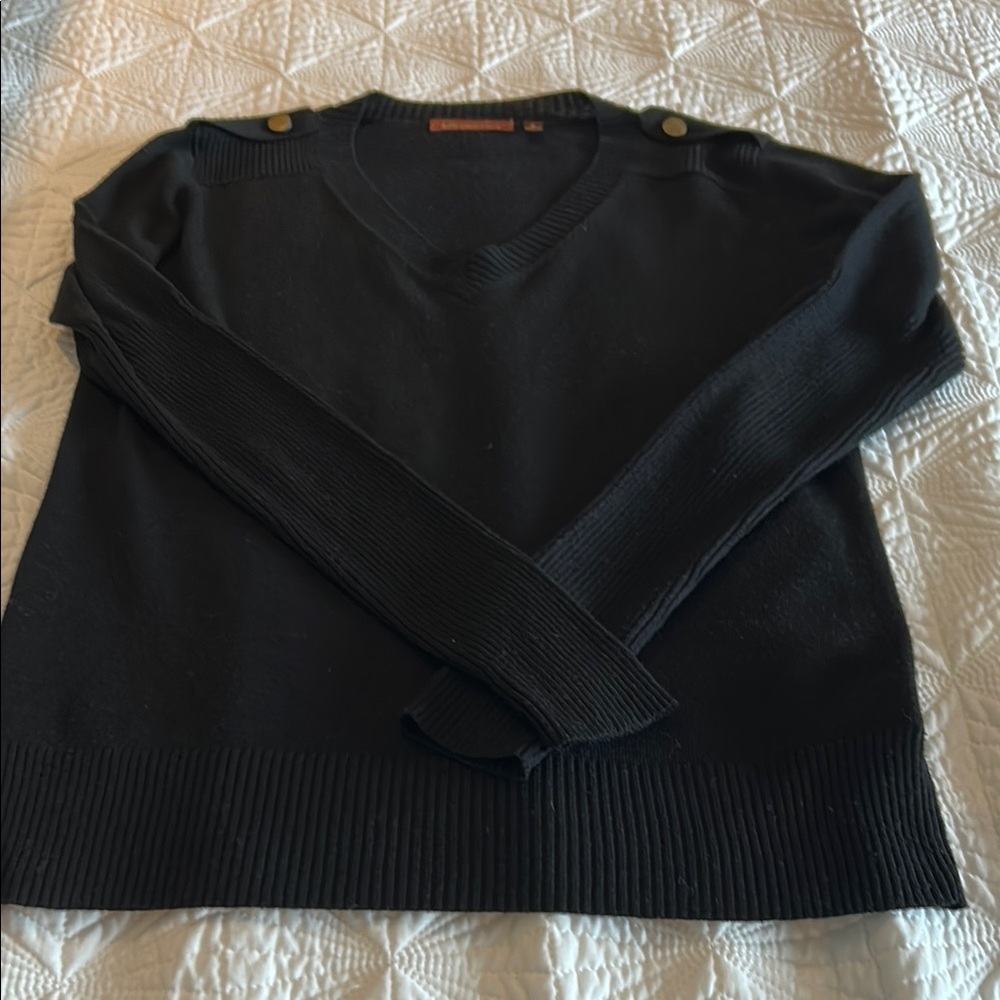 525 American Black V-Neck Sweater with Ribbed Knit Texture Size Small